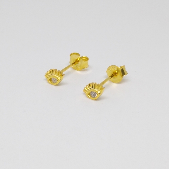 Tiny Dainty Gold Evil Eye Stud Earrings | S925 - Picture 2 of 6